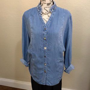 Chico's Denim Shirt with Bling buttons &Collar NWT